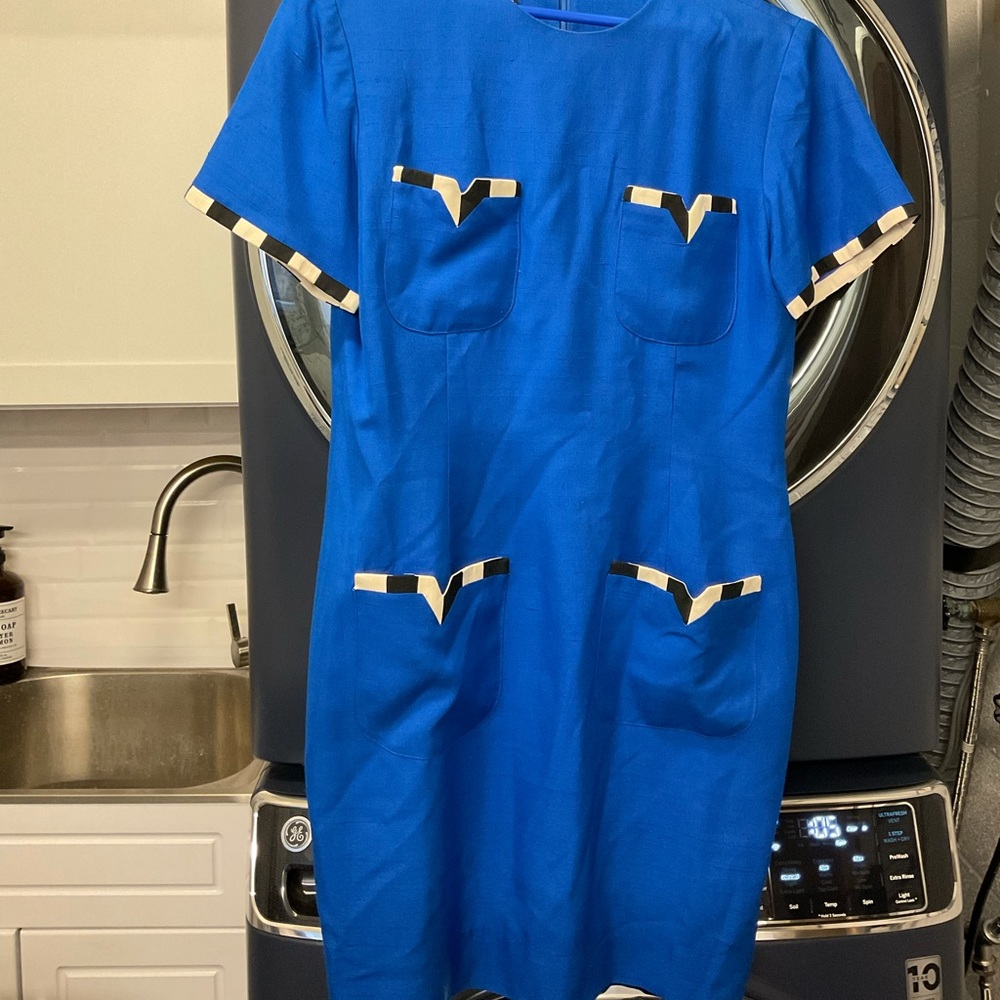 Royal blue raw silk dress- vintage size 10 embellished pockets. Super cute.